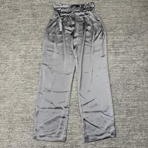 Daniela Corte Mondrian Pants Women 38 XS Gray Silk Double Belt Pleated Wide Leg